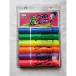 Marvy Uchida 6pc Fluorescent Brush Point Fabric Markers: New In Package